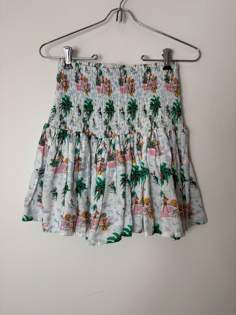 Place Nationale linen beach print smocked mini skirt size 1 or  U.S. 2/4 XS/S